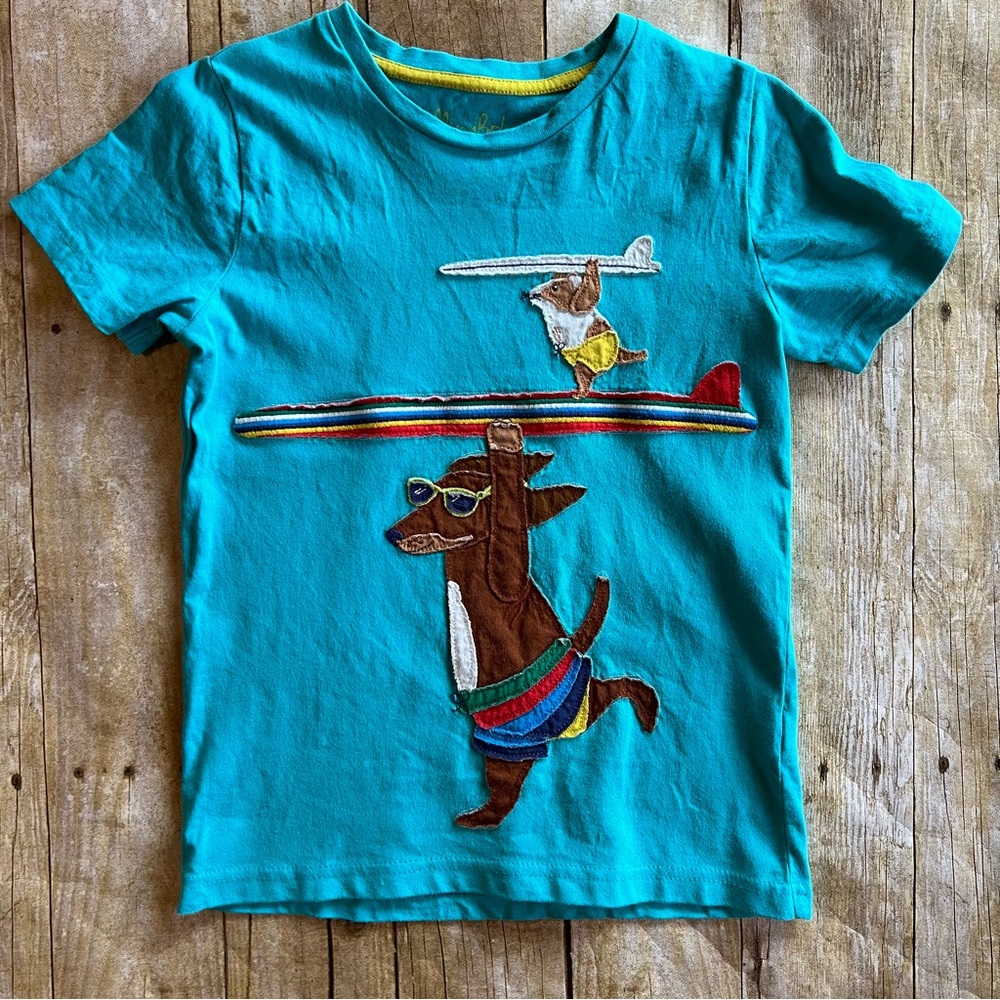 Mini Boden Teal Surfing Dog Appliqué Tee